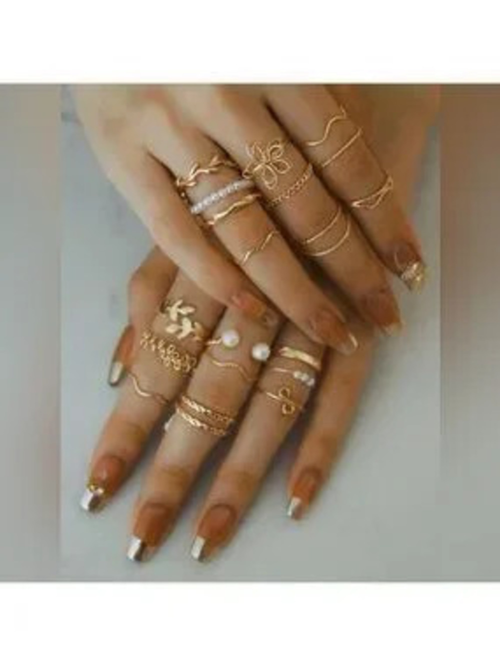 Gold 20pc Flower & Leaf Ring Set